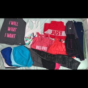 Workout bundle leggings, shirts, shorts, sweater
